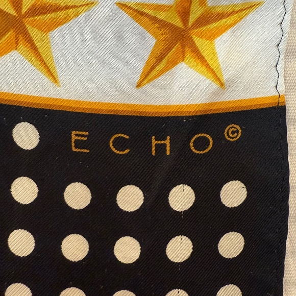Echo Japan Silk Scarf 🇯🇵 – Black & White Stripes, Gold Stars & Polka Dots - Picture 8 of 11